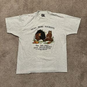 Vintage 80s Funny Graphic Print Comical Shirt Send More Tourists Bears Size XL